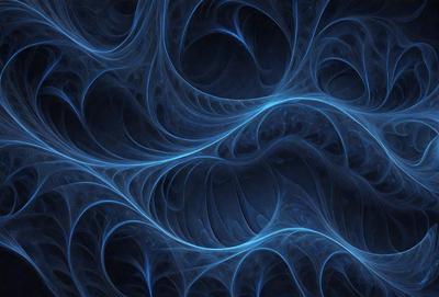 The primary subject of the image is a blue, swirling, and flowing pattern. The setting is a dark blue background, which contrasts with the swirling pattern. The visual style is a digital art or illustration, creating a dynamic and captivating scene. The dominant colors are blue and black, giving the image a calm and serene atmosphere.
