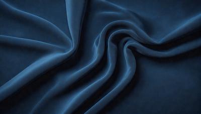 The primary subject of the image is a blue fabric, which is the main object, scene, or focus of the image. The setting or background is a dark blue surface, which provides a contrasting backdrop for the fabric. The visual style of the image is a close-up of the fabric, showcasing its texture and details. The colors and mood of the image are predominantly dark blue, creating a calm and serene atmosphere.