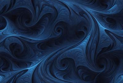 The primary subject of the image is a blue and white swirling pattern, which appears to be a digital art or illustration. The setting is a dark blue background, creating a contrasting and dramatic effect. The visual style is a combination of digital art and illustration, with a focus on the swirling pattern. The colors and mood of the image are predominantly dark blue and white, giving it a moody and dramatic atmosphere.