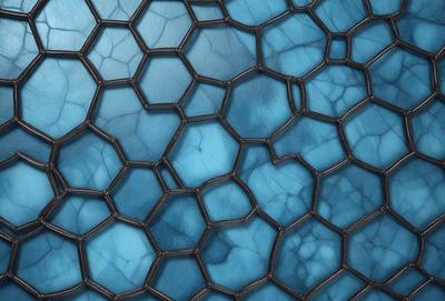 The primary subject of the image is a close-up of a blue, textured surface. The setting appears to be a blue background, possibly a wall or a piece of fabric. The visual style of the image is a close-up of a textured surface, which gives it a unique and intriguing appearance. The dominant colors in the image are blue, with some variations in shades, and the overall atmosphere is one of depth and complexity.