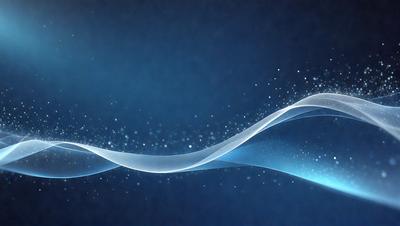 The primary subject of the image is a blue wave, which is the main object, scene, or focus of the image. The setting or background is a dark blue sky, and the visual style appears to be a digital art or illustration. The dominant colors in the image are blue and white, creating a calm and serene atmosphere.