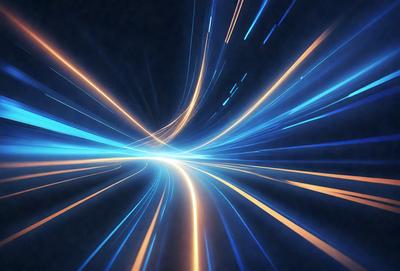 The primary subject of the image is a blue tunnel with a bright yellow light shining through it. The setting is a dark background, and the visual style appears to be a digital art or illustration. The dominant colors are blue and yellow, creating a vibrant and energetic atmosphere.