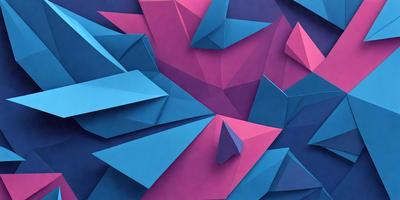 The primary subject of the image is a blue and pink paper cutout of a mountain. The setting is a blue and pink background, which complements the vibrant colors of the paper cutout. The visual style is a combination of digital art and illustration, as the paper cutout is created using a digital medium. The colors and mood of the image are lively and energetic, with the blue and pink hues evoking a sense of excitement and adventure.