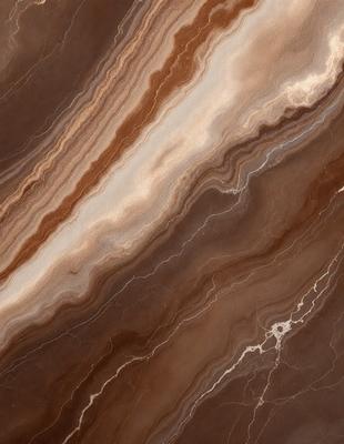 The primary subject of the image is a marble slab with a unique and intricate pattern. The setting is a natural environment, possibly a stone or marble workshop. The visual style is a close-up of the marble slab, showcasing its texture and details. The colors and mood of the image are predominantly earthy tones, giving it a natural and elegant appearance.