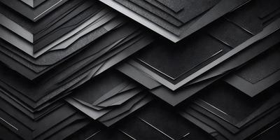 The primary subject of the image is a stack of black and white papers. The setting is a black background, which creates a striking contrast with the papers. The visual style is a close-up of the papers, showcasing their texture and details. The colors and mood of the image are predominantly black and white, giving it a classic and timeless appearance.