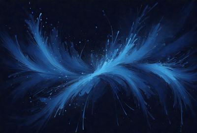 The primary subject of the image is a blue and white painting of a water splash. The setting is a dark background, which contrasts with the bright colors of the water splash. The visual style is a digital art or illustration, as it appears to be a digital painting. The dominant colors are blue and white, creating a sense of calmness and tranquility.