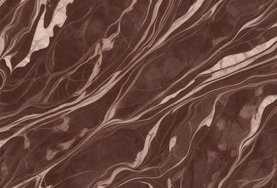 The image features a brown marbled surface with a pattern of swirls and stripes. The primary subject is the marbled surface, which serves as the setting and background of the image. The visual style is a close-up of the marbled surface, showcasing its intricate pattern. The colors and mood of the image are warm and earthy, with the brown marbled surface being the dominant color.