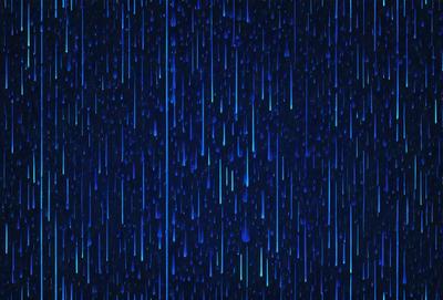 The primary subject of the image is a blue sky with rain falling. The setting is a dark, cloudy sky, and the visual style is a photo. The dominant colors are blue and green, creating a moody atmosphere.