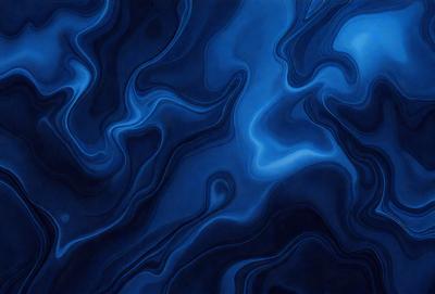 The primary subject of the image is a blue, swirling, and flowing pattern. The setting is a dark blue background, which contrasts with the swirling pattern. The visual style appears to be a digital art or illustration, as the swirls and flowing lines are intricately detailed. The dominant colors are blue and black, creating a calm and serene atmosphere.