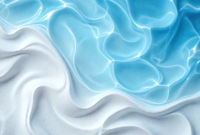 The primary subject of the image is a white, flowing fabric that appears to be a piece of clothing. The setting is a swimming pool, with the fabric flowing through the water. The visual style is a combination of a photo and digital art, creating a unique and artistic representation of the fabric in the water. The colors and mood of the image are predominantly white, giving it a clean and serene atmosphere.