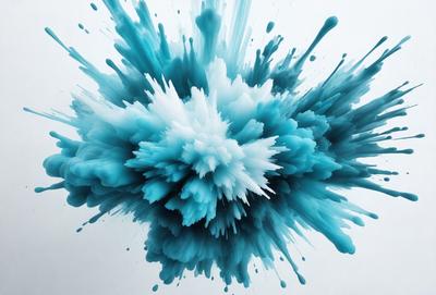 The primary subject of the image is a blue and white splash of paint, which appears to be a digital art or illustration. The setting is a white background, and the visual style is a close-up of the splash of paint. The dominant colors are blue and white, creating a calm and soothing atmosphere.