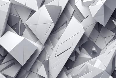 The primary subject of the image is a large, intricate, and abstract design made of white paper. The design is composed of numerous triangular shapes, creating a visually striking pattern. The setting is a white background, which allows the paper design to stand out prominently. The visual style of the image is a combination of digital art and illustration, as the paper design appears to be a digital creation. The colors and mood of the image are predominantly white, giving it a clean, minimalist, and modern appearance.