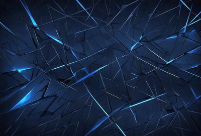 The primary subject of the image is a blue and black geometric pattern. The setting is a dark blue background, which creates a contrasting and visually striking effect. The visual style is a combination of digital art and illustration, as the pattern appears to be a digital creation. The colors and mood of the image are predominantly dark and moody, with the blue and black color scheme adding to the overall atmosphere.