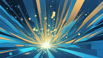 The primary subject of the image is a bright, colorful, and dynamic light source, possibly a sun or a light bulb. The setting is a blue background, which adds to the overall atmosphere of the image. The visual style is a combination of digital art and illustration, creating a vibrant and eye-catching scene. The colors and mood of the image are predominantly blue and energetic, with the light source emitting a bright and lively glow.