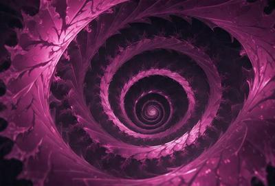 The primary subject of the image is a spiral pattern, which is the main object, scene, or focus of the image. The spiral pattern is set against a purple background, creating a visually striking and unique visual style. The colors and mood of the image are predominantly purple, giving it a vibrant and artistic appearance.