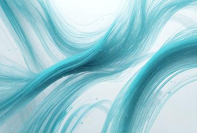 The primary subject of the image is a blue, flowing, and swirling pattern. The setting is a white wall, and the visual style appears to be a digital art or illustration. The dominant colors are blue and white, creating a calm and soothing atmosphere.
