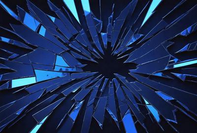 The primary subject of the image is a large, circular hole in a glass surface. The setting is a dark room, and the visual style appears to be a combination of a photo and digital art. The colors are predominantly dark, with the circular hole being the main focal point. The overall atmosphere is mysterious and intriguing.