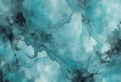 The primary subject of the image is a blue and white painting of a water surface. The setting is a blue and white ocean, with a few black spots. The visual style is a painting, and the colors and mood are predominantly blue and white, with a touch of black.