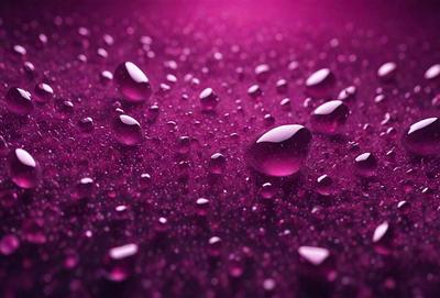 The primary subject of the image is a purple background with a few drops of water scattered across it. The setting appears to be a dark, moody environment. The visual style is a close-up of the purple background with the drops of water, creating a sense of depth and texture. The colors and mood of the image are predominantly purple, creating a sense of calmness and introspection.