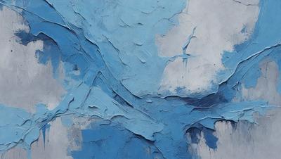 The primary subject of the image is a blue painting with a white background. The painting features a blue and white color scheme, creating a serene and calming atmosphere. The visual style of the painting is artistic, as it is a painting rather than a photo or digital art. The setting or background of the painting is a white wall, which provides a clean and uncluttered backdrop for the artwork.