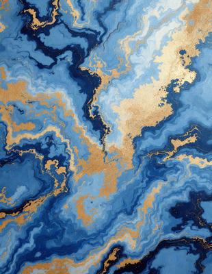 The primary subject of the image is a blue and gold mosaic pattern. The setting is a blue and gold background, which creates a visually striking contrast with the pattern. The visual style is a combination of digital art and illustration, as the mosaic pattern is intricately designed and displayed. The colors and mood of the image are predominantly blue and gold, giving it a warm and inviting atmosphere.