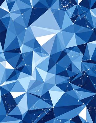 The primary subject of the image is a blue and white geometric pattern, which appears to be a digital art or illustration. The setting is a blue background, and the visual style is a combination of digital art and illustration. The dominant colors are blue and white, creating a calm and soothing atmosphere.