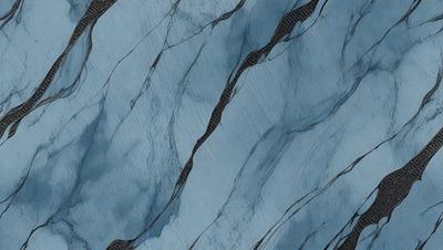The primary subject of the image is a large, blue, marbled stone wall. The setting is a rocky, natural environment, with the stone wall as the main focus. The visual style is a close-up of the stone wall, showcasing its intricate patterns and textures. The dominant colors are blue and gray, creating a calm and serene atmosphere.