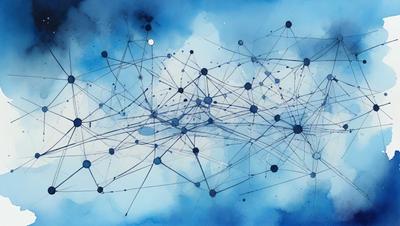 The primary subject of the image is a blue background with a large number of black dots. The setting appears to be a cloudy sky, and the visual style is a combination of digital art and illustration. The dominant colors are blue and black, creating a moody and atmospheric scene.