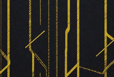 The primary subject of the image is a yellow line, which is the main focus of the image. The setting is a black background, which contrasts with the yellow line. The visual style is a digital art or illustration, as the yellow line is depicted in a stylized manner. The colors and mood of the image are predominantly yellow and bold, creating a sense of energy and movement.
