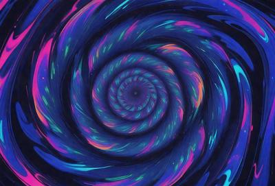 The primary subject of the image is a spiral pattern, which is the main object, scene, or focus of the image. The spiral pattern is set against a blue background, giving it a vibrant and colorful appearance. The visual style of the image is digital art, as it is a digital illustration or drawing. The dominant colors in the image are blue and orange, creating a lively and energetic atmosphere.