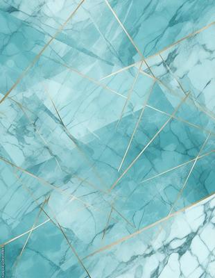 The primary subject of the image is a blue and gold patterned tile. The setting is a marble surface, and the visual style appears to be a combination of digital art and illustration. The dominant colors are blue and gold, creating a sense of luxury and sophistication.