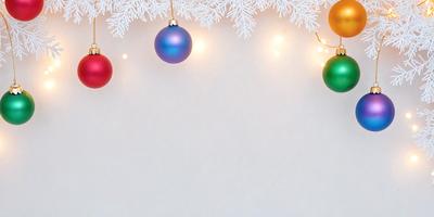 The primary subject of the image is a wall with a row of Christmas ornaments hanging from it. The setting is indoors, likely in a home or a festive environment. The visual style is a combination of photo and digital art, creating a festive and warm atmosphere. The colors are predominantly white and red, which are associated with Christmas decorations.