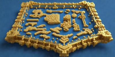 The primary subject of the image is a wooden puzzle map, which is a creative and intricate design made of wooden blocks. The setting is a blue surface, which serves as the background for the puzzle map. The visual style of the image is a combination of digital art and illustration, as the puzzle map is created using wooden blocks and assembled to form a cohesive design. The colors and mood of the image are predominantly earthy tones, giving the puzzle map a warm and inviting atmosphere.