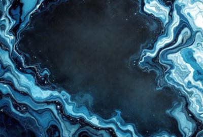The primary subject of the image is a large, dark blue, swirling mass of water, possibly a pool of water or a body of water. The setting is a night sky, with stars visible in the background. The visual style appears to be a combination of a photo and digital art, creating a unique and captivating scene. The dominant colors are blue and black, giving the image a moody and dramatic atmosphere.