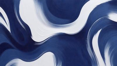 The primary subject of the image is a painting of a blue and white wave. The setting is a white and blue background, which creates a contrasting and visually appealing effect. The visual style of the painting is a mix of digital art and traditional painting techniques. The dominant colors in the painting are blue and white, creating a serene and calming atmosphere.