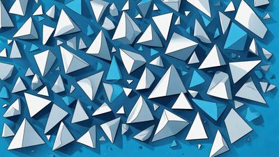 The primary subject of the image is a large number of white triangles, which are arranged in a visually appealing manner. The setting is a blue background, which adds a sense of depth and contrast to the scene. The visual style of the image is a combination of digital art and illustration, creating a unique and eye-catching pattern. The dominant colors in the image are white and blue, which contribute to a calm and serene atmosphere.