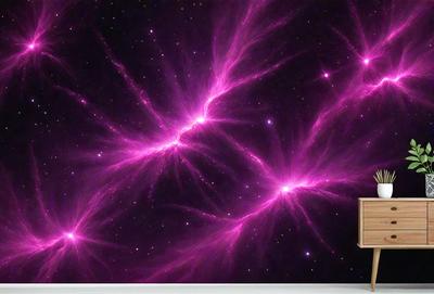 The primary subject of the image is a purple nebula, which is a space object with a pinkish hue. The setting is a dark, starry sky, and the visual style is a digital art or illustration. The dominant colors are purple and pink, creating a serene and celestial atmosphere.