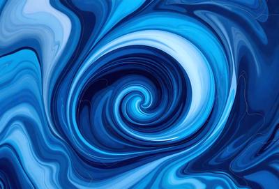 The primary subject of the image is a spiral pattern, which is a blue and white swirl. The setting is a blue background, and the visual style appears to be a digital art or illustration. The dominant colors in the image are blue and white, creating a calm and soothing atmosphere.