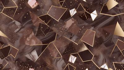 The primary subject of the image is a patterned surface with a gold and brown color scheme. The setting appears to be a room with a marbled wall, and the visual style is a combination of digital art and illustration. The dominant colors are gold and brown, creating a warm and inviting atmosphere.