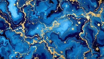 The primary subject of the image is a blue and gold starry background. The setting is a blue and gold starry background, which creates a unique and visually appealing environment. The visual style of the image is a combination of digital art and illustration, giving it a distinct and artistic appearance. The dominant colors in the image are blue and gold, creating a sense of depth and richness.