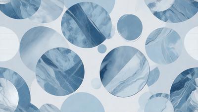 The primary subject of the image is a blue and white marble pattern. The setting is a white background, and the visual style is a combination of photo and digital art. The dominant colors are blue and white, creating a calm and serene atmosphere.