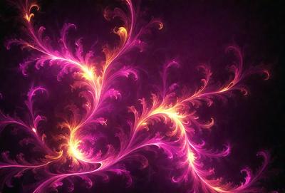 The primary subject of the image is a purple and yellow floral pattern. The setting is a dark background, which contrasts with the vibrant colors of the floral pattern. The visual style appears to be a digital art or illustration, as the floral pattern is intricately detailed and the colors are rich and saturated. The dominant colors are purple and yellow, creating a warm and inviting atmosphere.