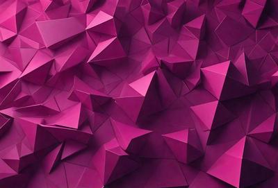 The primary subject of the image is a close-up of a pink, purple, and white geometric pattern. The pattern is made up of triangles and appears to be a part of a larger design. The setting is a wall, and the visual style is a combination of digital art and illustration. The dominant colors in the image are pink, purple, and white, creating a vibrant and visually appealing atmosphere.