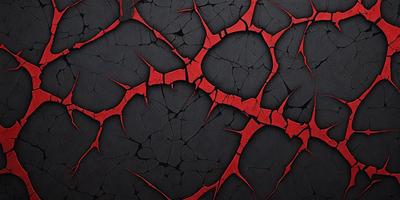 The primary subject of the image is a close-up of a red and black patterned surface, which appears to be a piece of art or a design. The setting is a black background, which contrasts with the red and black pattern. The visual style is a combination of digital art and illustration, creating a unique and eye-catching design. The dominant colors are red and black, giving the image a bold and striking appearance.
