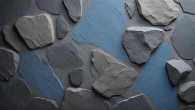 The primary subject of the image is a wall with a blue background. The setting is a rock wall, and the visual style is a photo. The dominant colors are blue and gray, creating a calm and serene atmosphere.