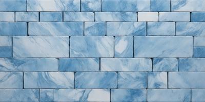 The primary subject of the image is a blue marble tile wall. The setting is a room with a blue marble tile wall as the main focus. The visual style is a close-up of the blue marble tile wall, showcasing its texture and design. The colors and mood of the image are predominantly blue, creating a calm and serene atmosphere.