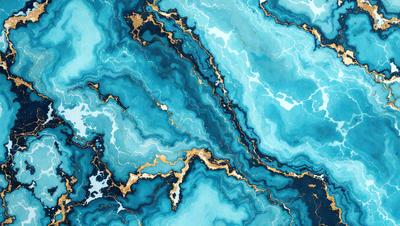 The primary subject of the image is a blue and gold marbled wallpaper design. The setting is a blue and gold marbled wallpaper design. The visual style is a digital art or illustration. The dominant colors are blue and gold, creating a rich and luxurious atmosphere.