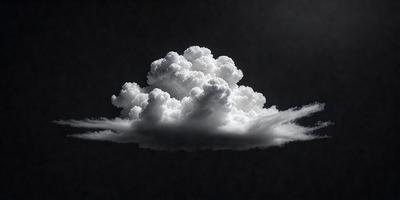 The primary subject of the image is a large, fluffy white cloud. The cloud is floating in a dark, starry sky, creating a dramatic and moody atmosphere. The visual style of the image is a combination of photo and digital art, as it captures the cloud's shape and texture while also showcasing the night sky's starry background. The colors and mood of the image are predominantly dark and dramatic, with the white cloud standing out against the black sky.
