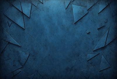 The primary subject of the image is a blue wall with a pattern of triangles. The setting is a room with a blue background, and the visual style is a digital art or illustration. The dominant colors are blue and grey, creating a calm and soothing atmosphere.