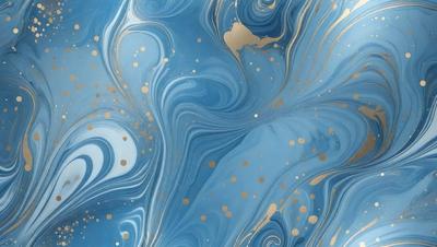 The primary subject of the image is a blue and gold swirling pattern, which appears to be a painting or a digital artwork. The setting is a blue background, and the visual style is a combination of photo and digital art. The dominant colors are blue and gold, creating a vibrant and lively atmosphere.